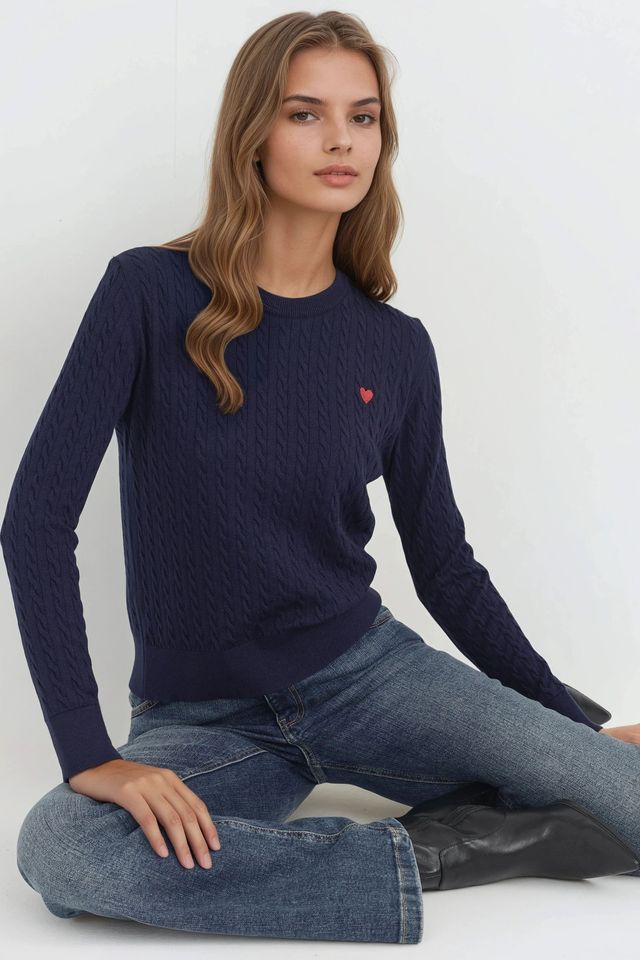 Hair Braid Knit Sweater with Heart Detail