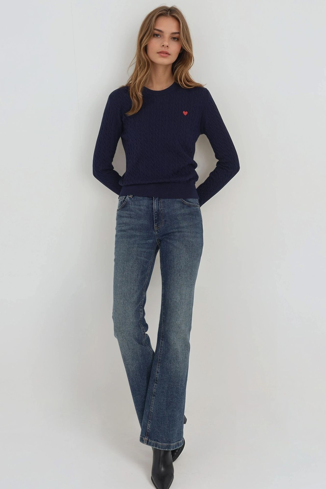 Hair Braid Knit Sweater with Heart Detail 5
