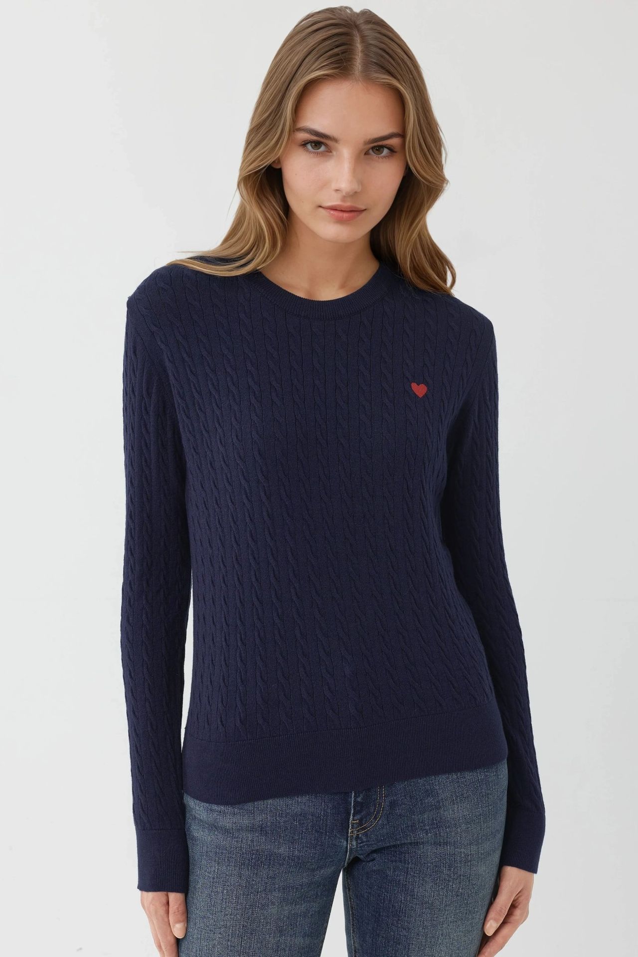 Hair Braid Knit Sweater with Heart Detail 6