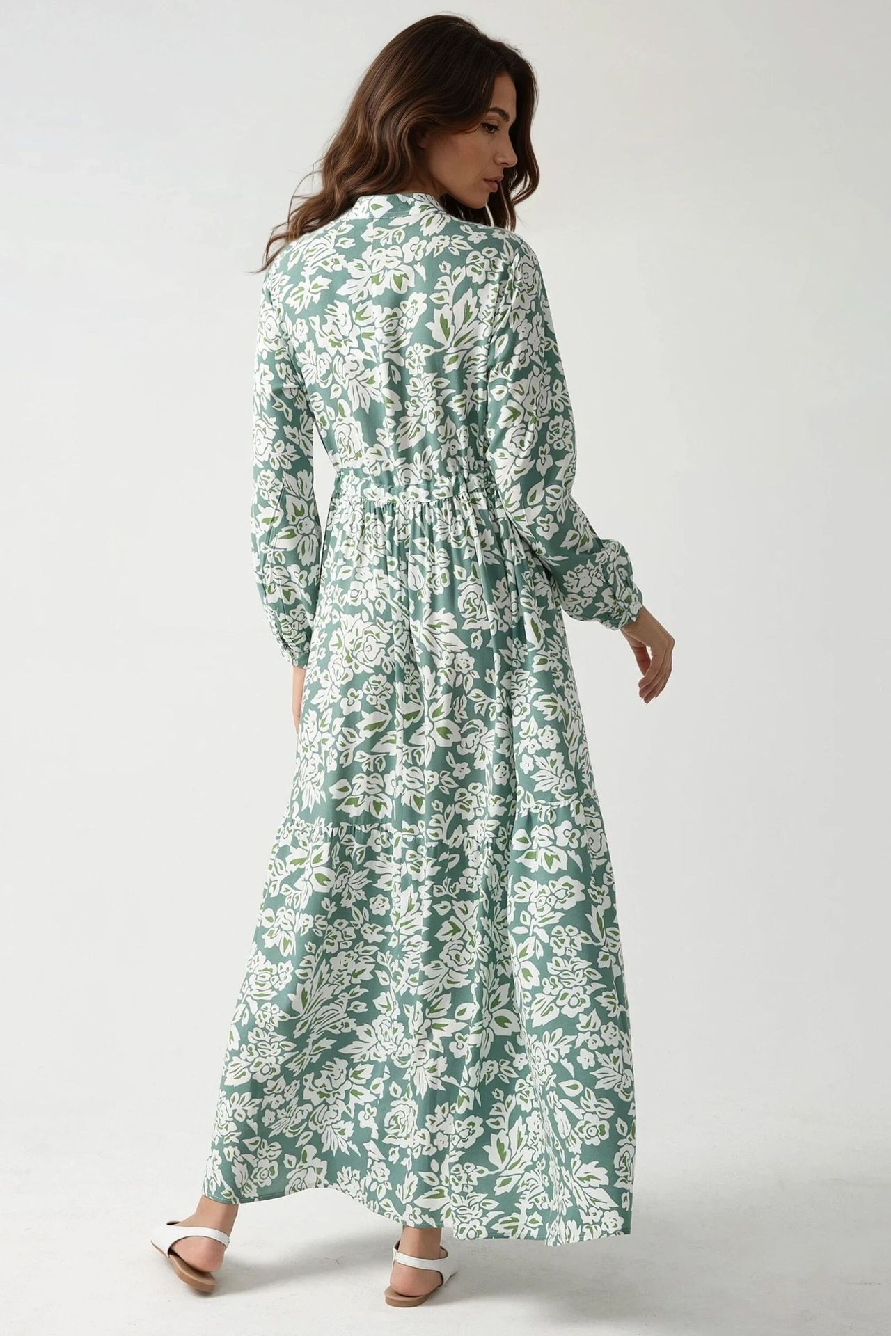 Printed Maxi Dress with Shirt Collar