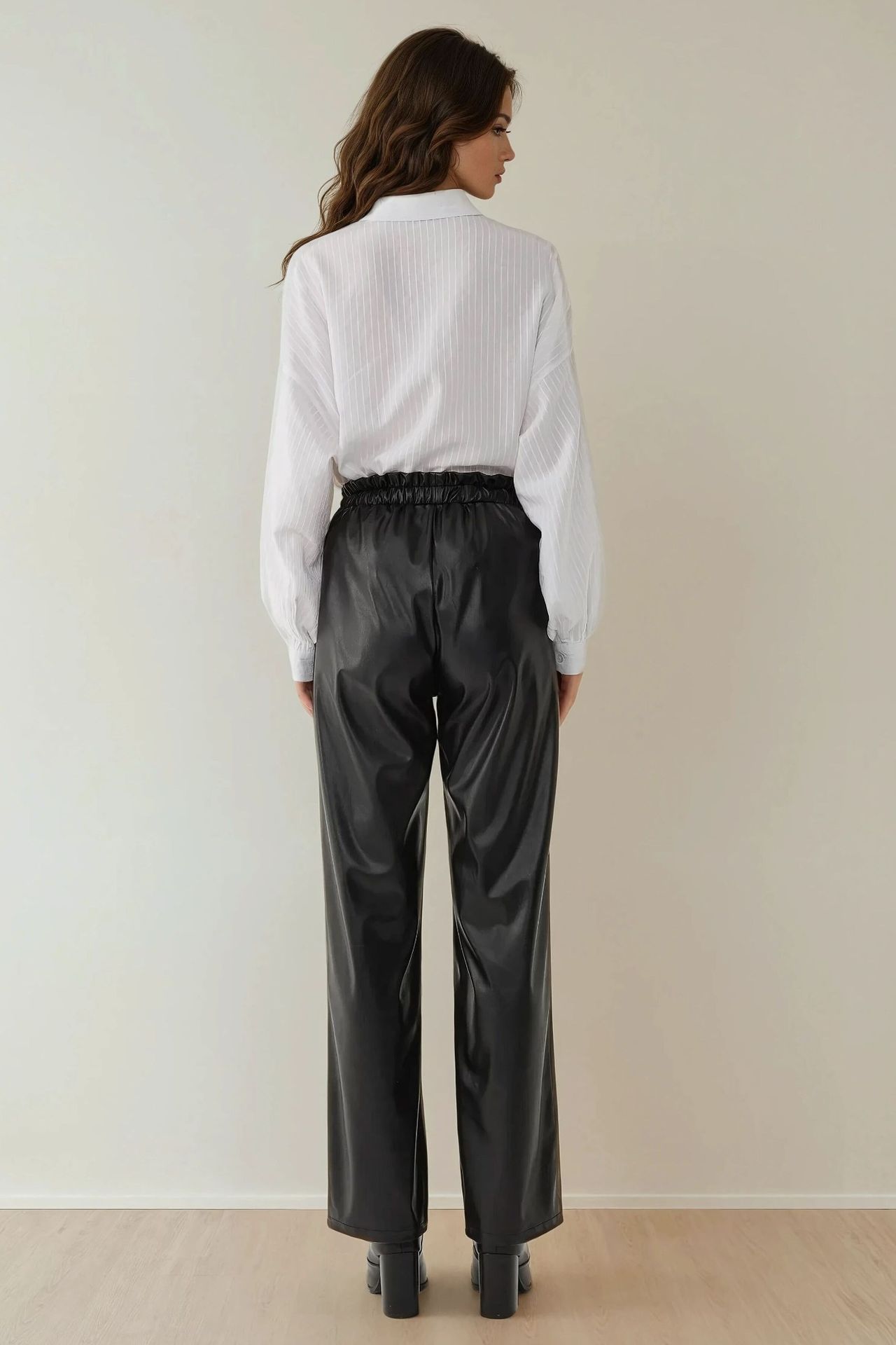 Faux Leather Elastic Waist Straight Leg Pants