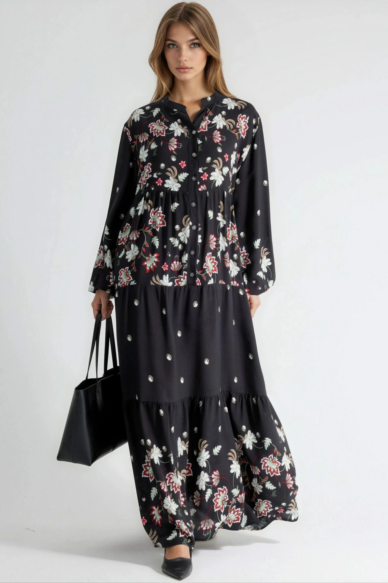 Patterned V-Neck Maxi Dress 1