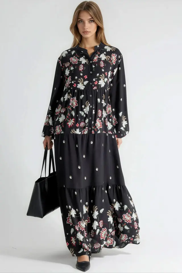Patterned V-Neck Maxi Dress