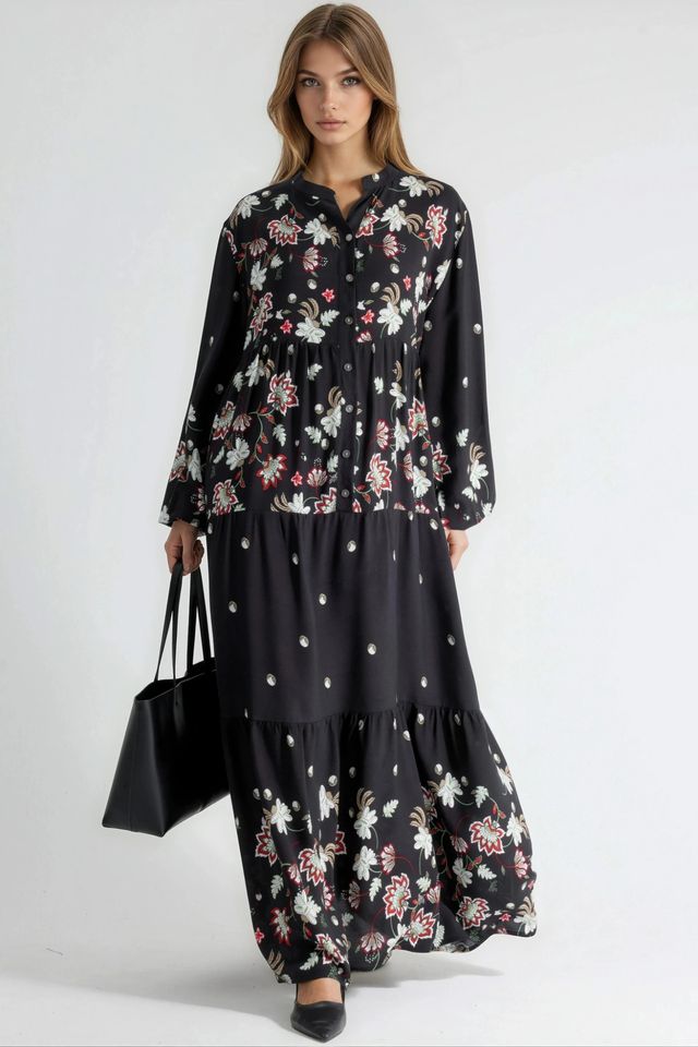 Patterned V-Neck Maxi Dress
