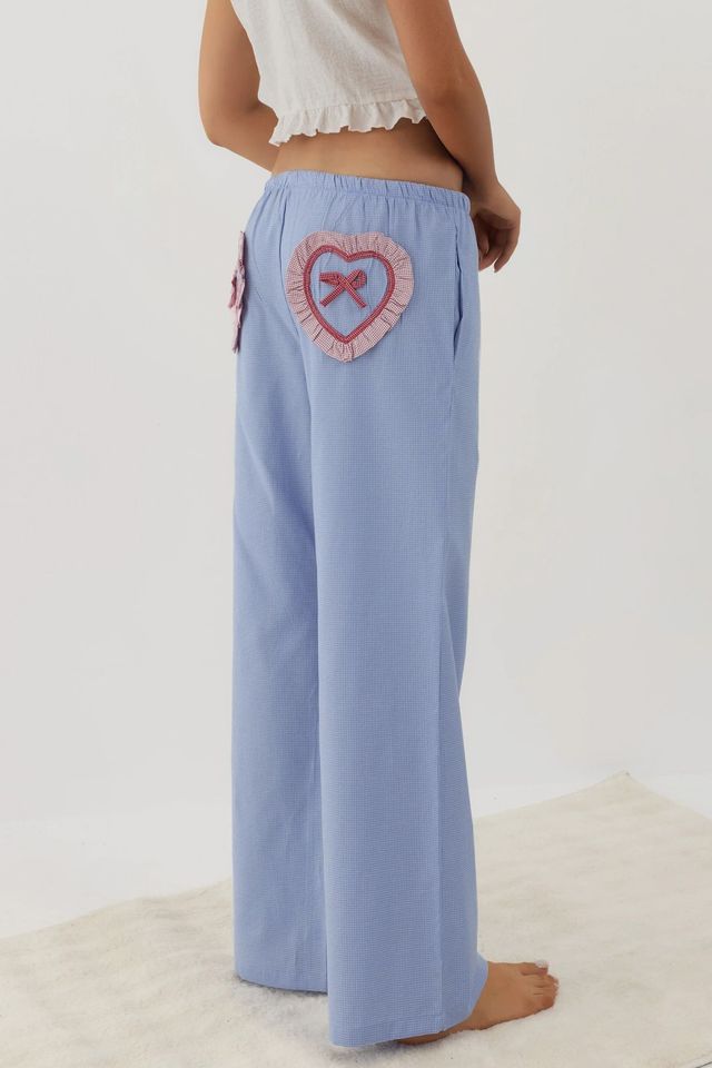 Heart Detail Wide Leg Plaid Lounge Bottoms