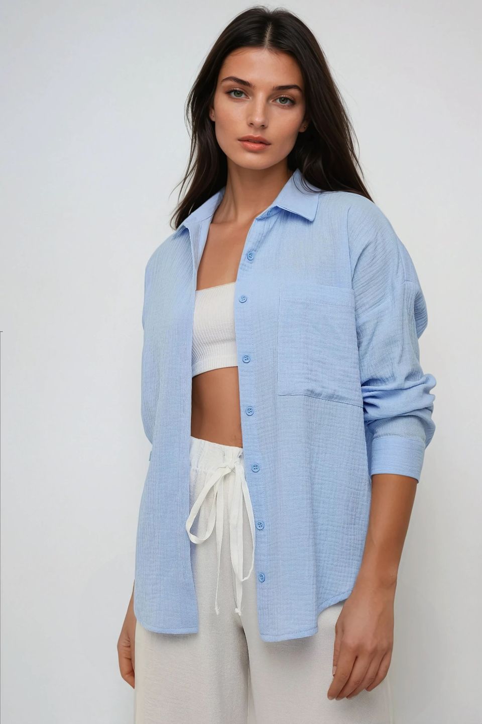 Oversized Cotton Shirt with Pocket Detail