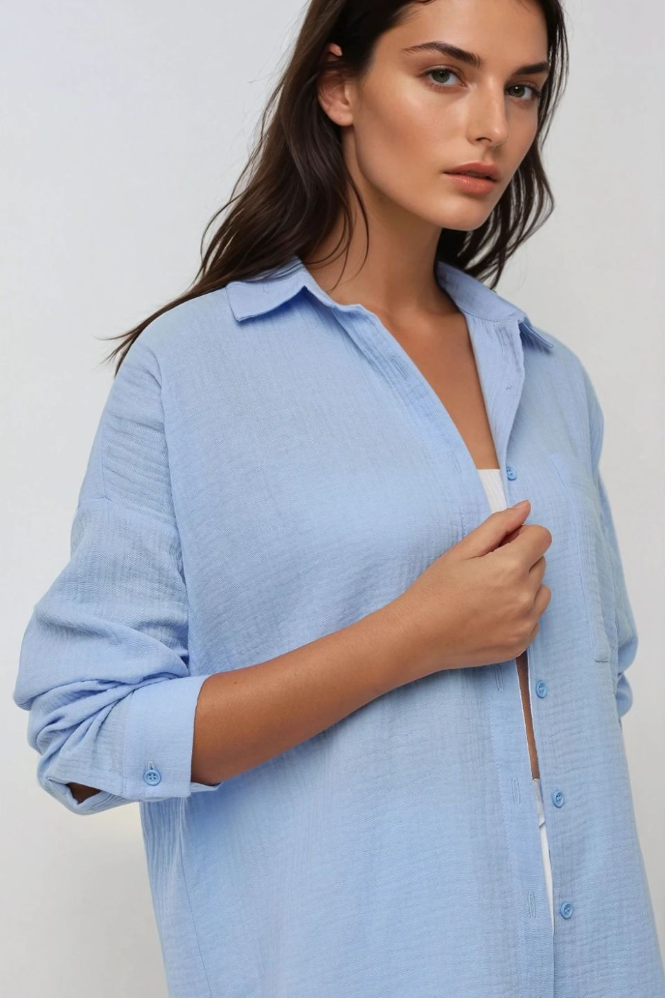 Oversized Cotton Shirt with Pocket Detail