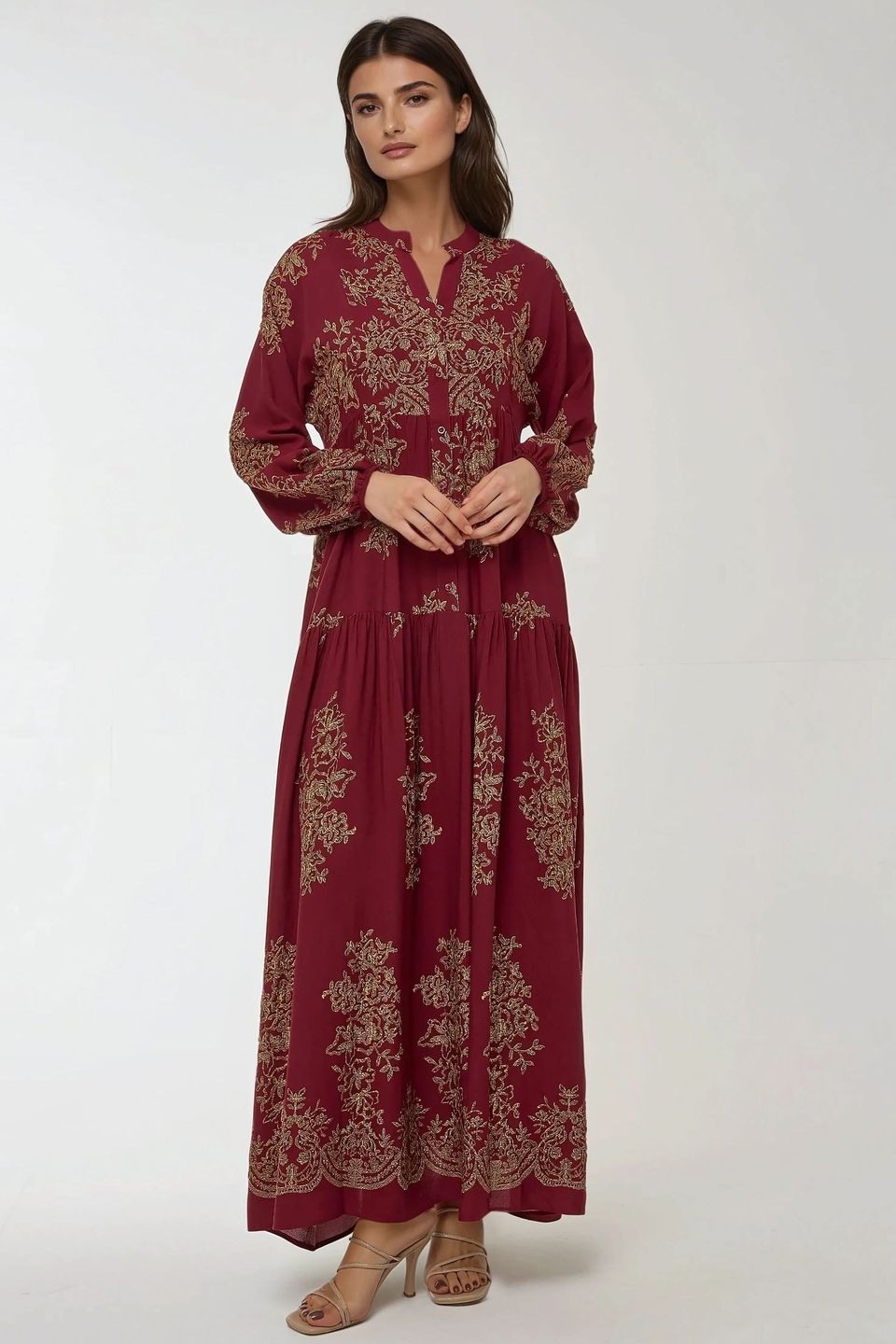 Printed Long Sleeve Viscose Maxi Dress 