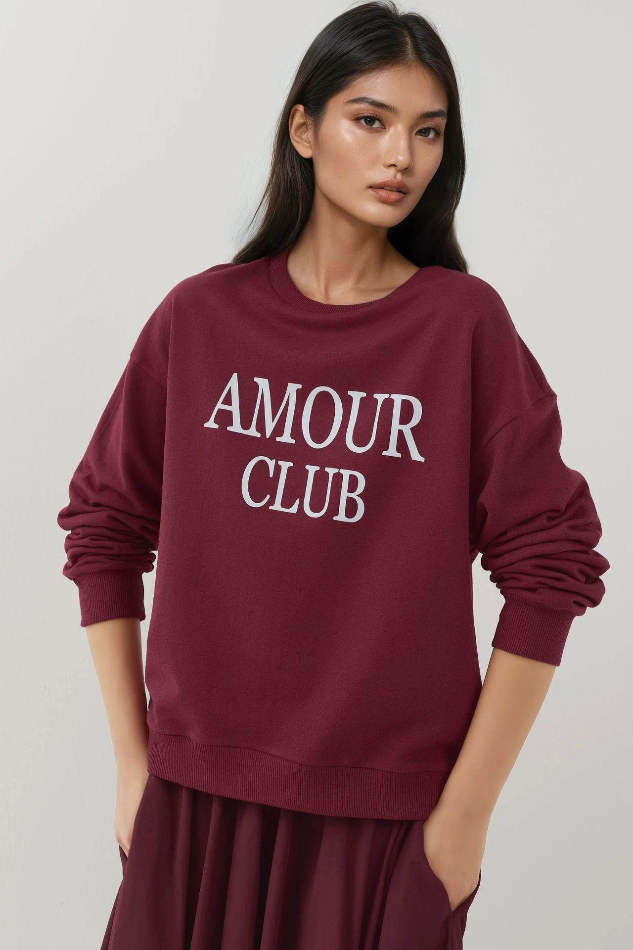 Printed Crew Neck Relaxed Fit Raised Sweatshirt 5