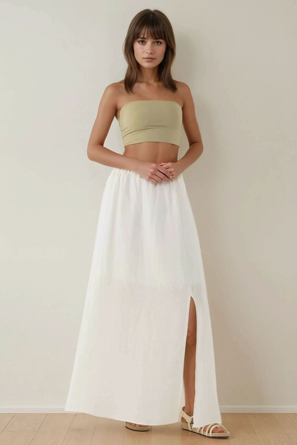 High Waist A-Form Maxi Skirt with Slit