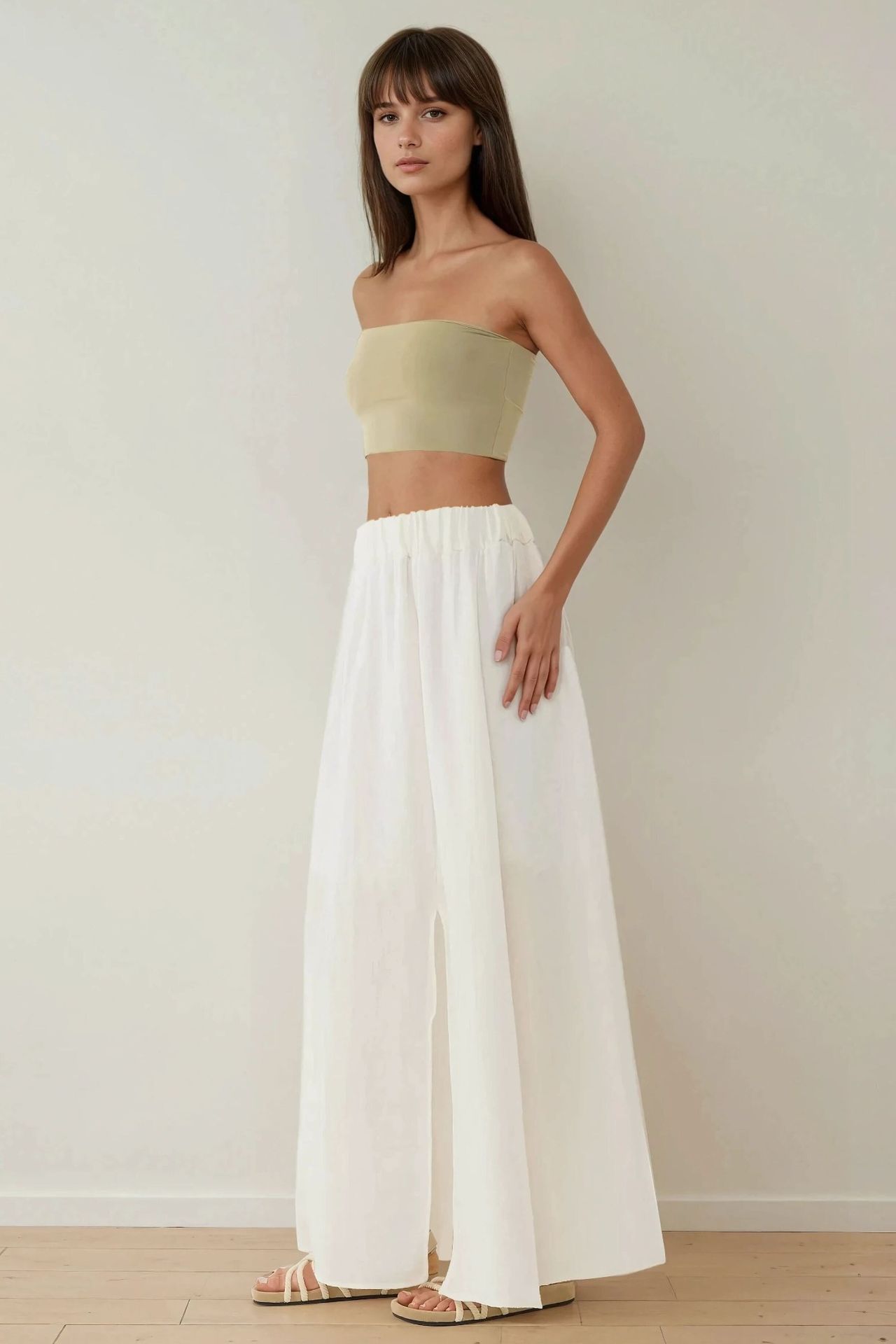 High Waist A-Form Maxi Skirt with Slit