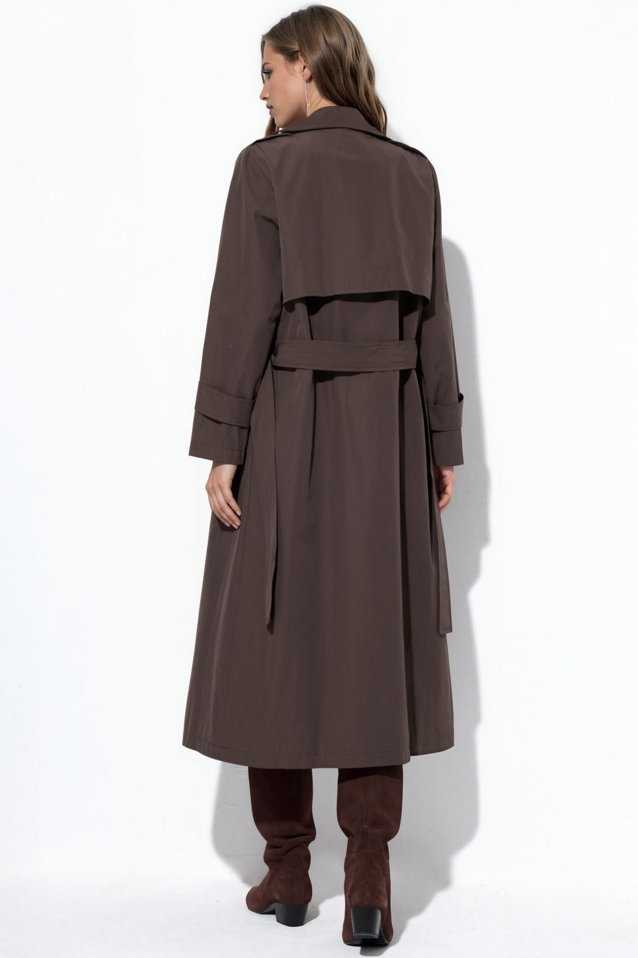 Double-Breasted Belted Long Trench Coat