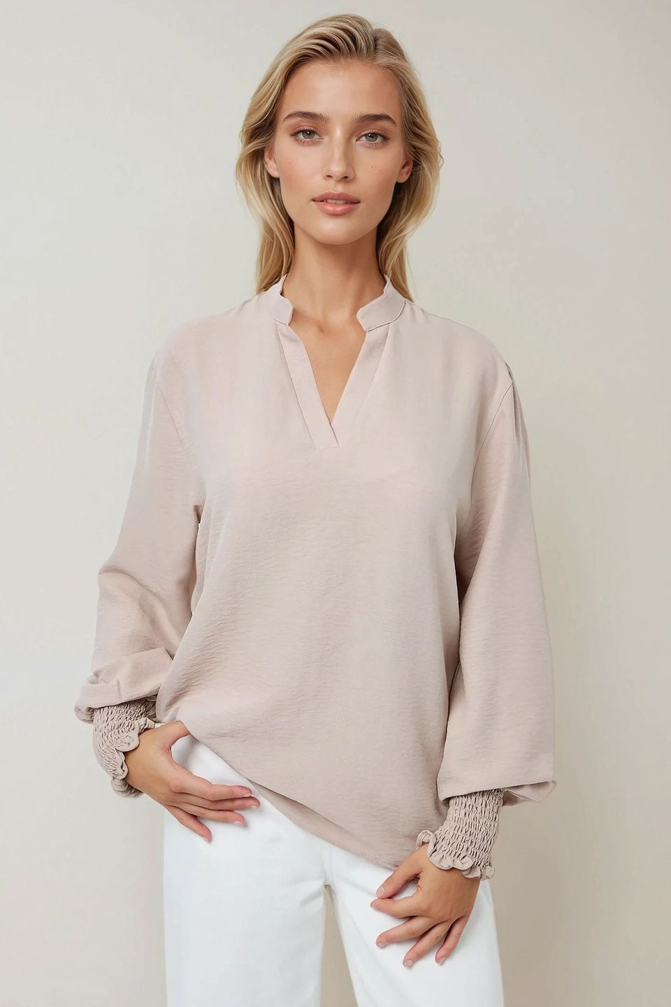 V-Neck Long Sleeve Blouse