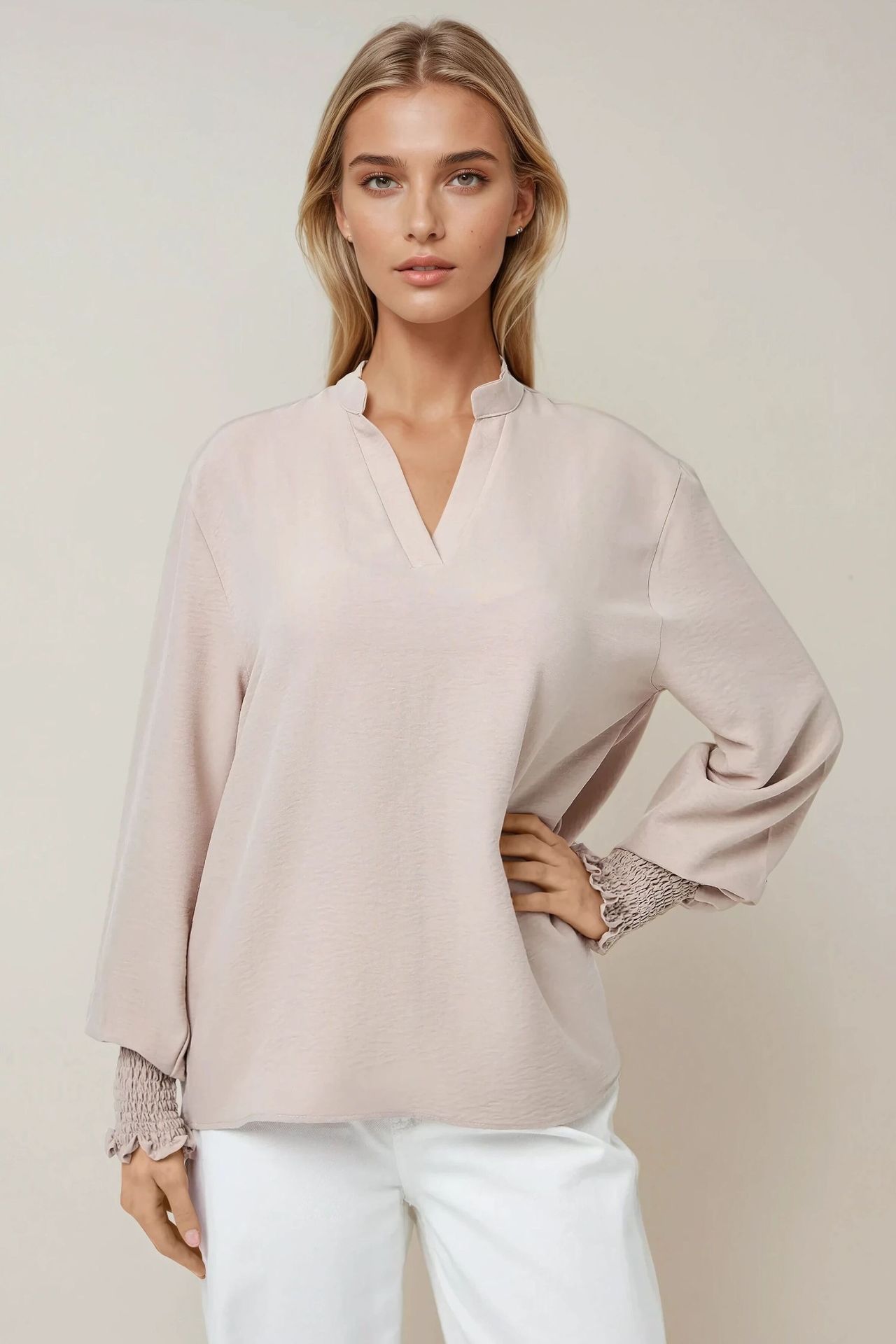 V-Neck Long Sleeve Blouse