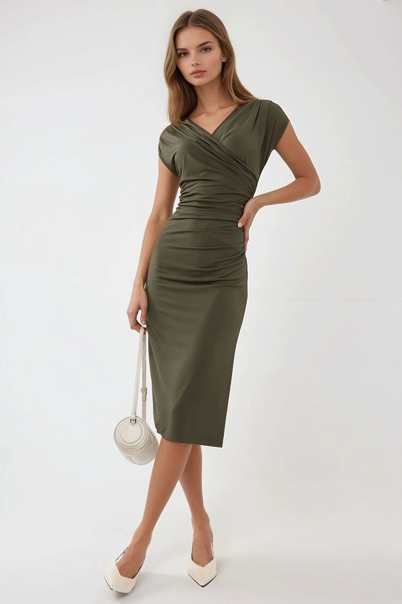 V-Neck Bodycon Midi Dress