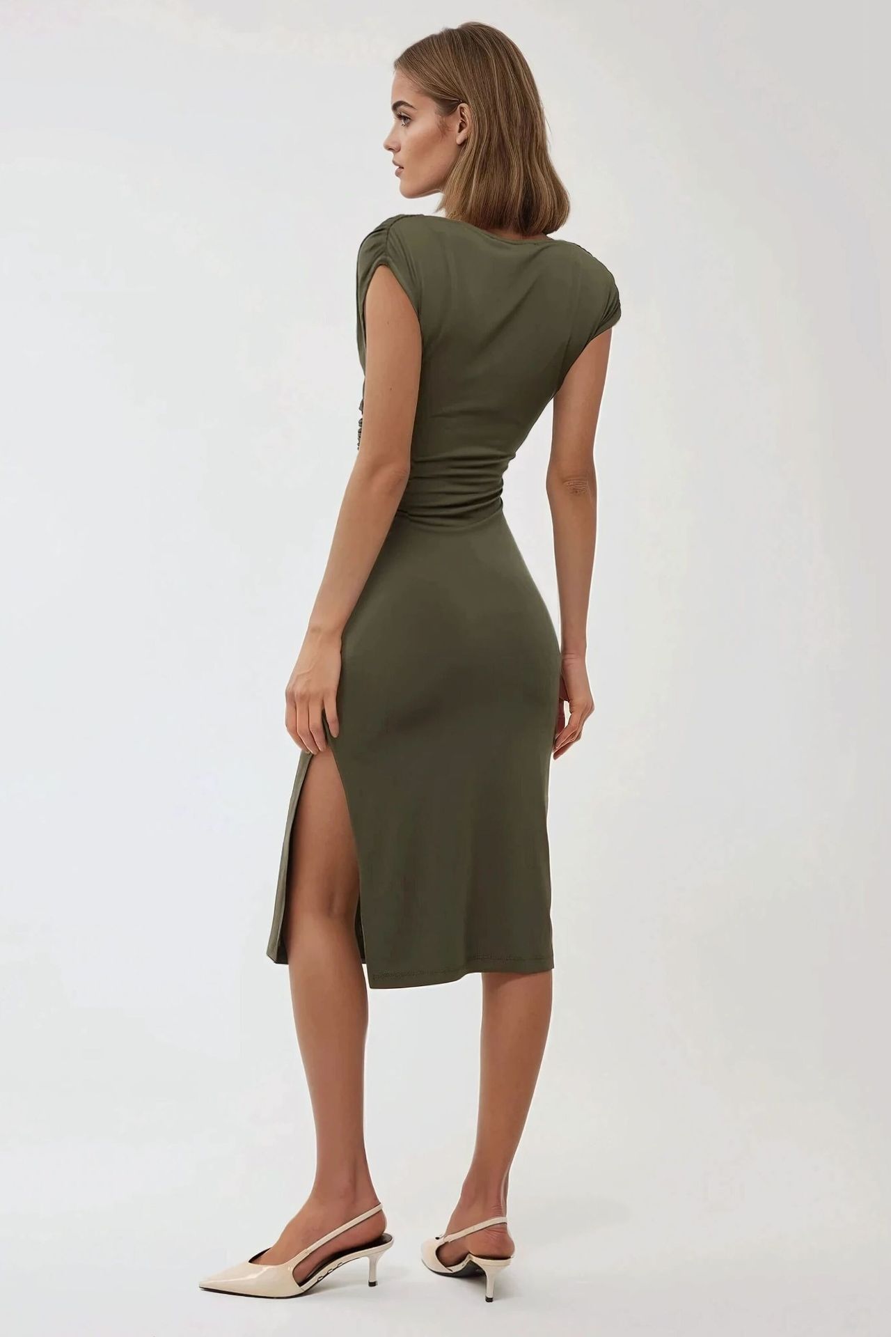 V-Neck Bodycon Midi Dress