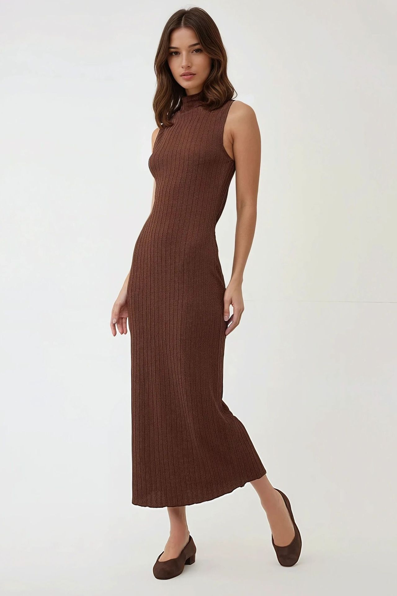 Textured Halter Collar Bodycon Maxi Dress