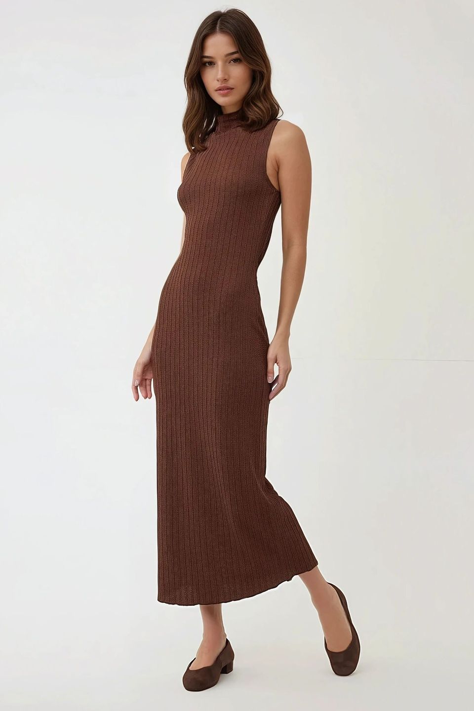 Textured Halter Collar Bodycon Maxi Dress