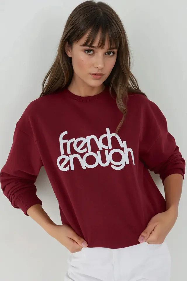 Printed Crew Neck Long Sleeve Raised Sweatshirt