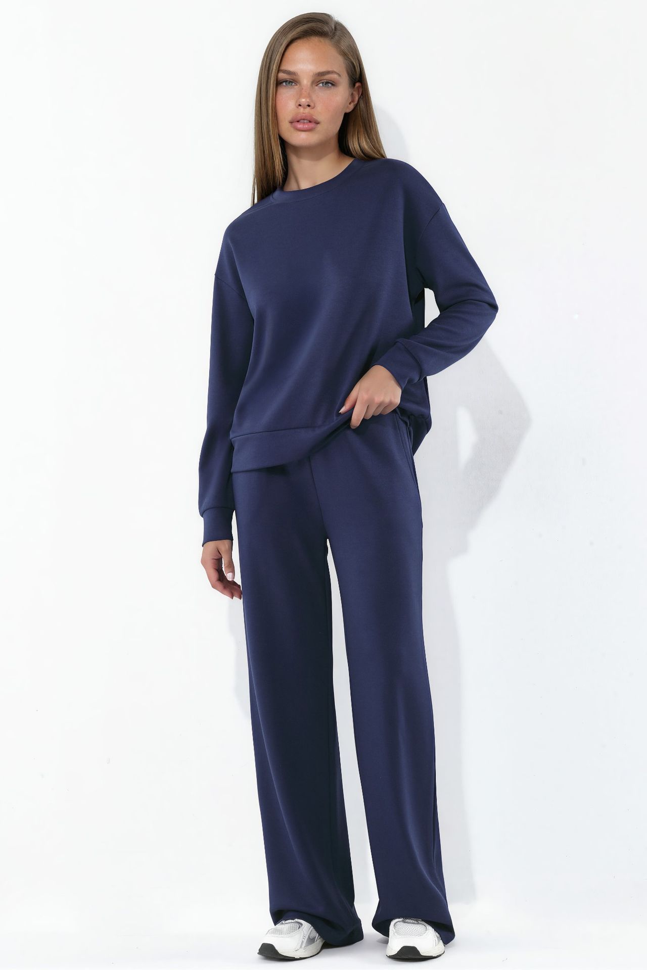 Modal Touch Basic Sweatshirt & Wide Leg Pants Two-Piece Coord Set 1