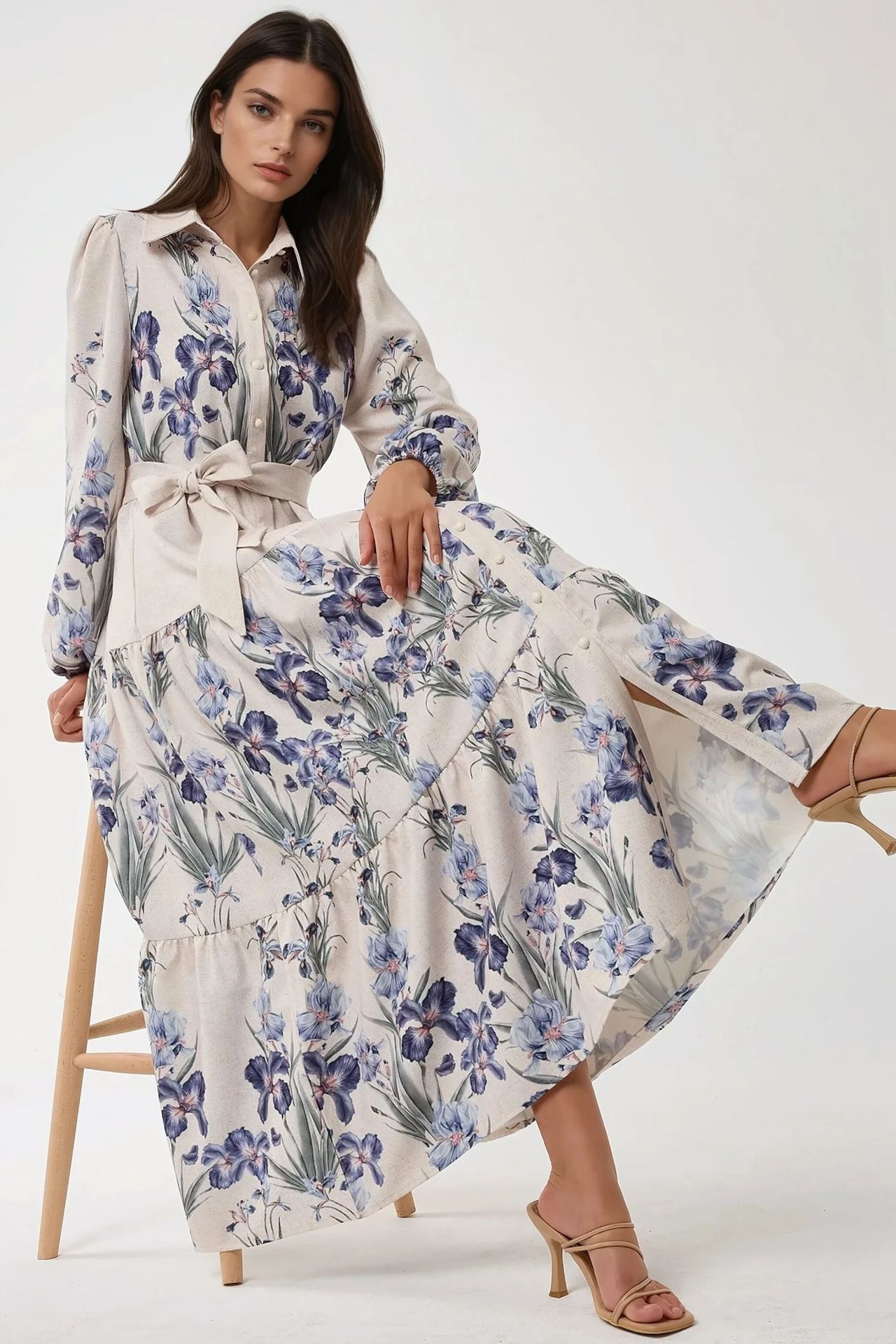 Floral Print Maxi Dress with Shirt Collar