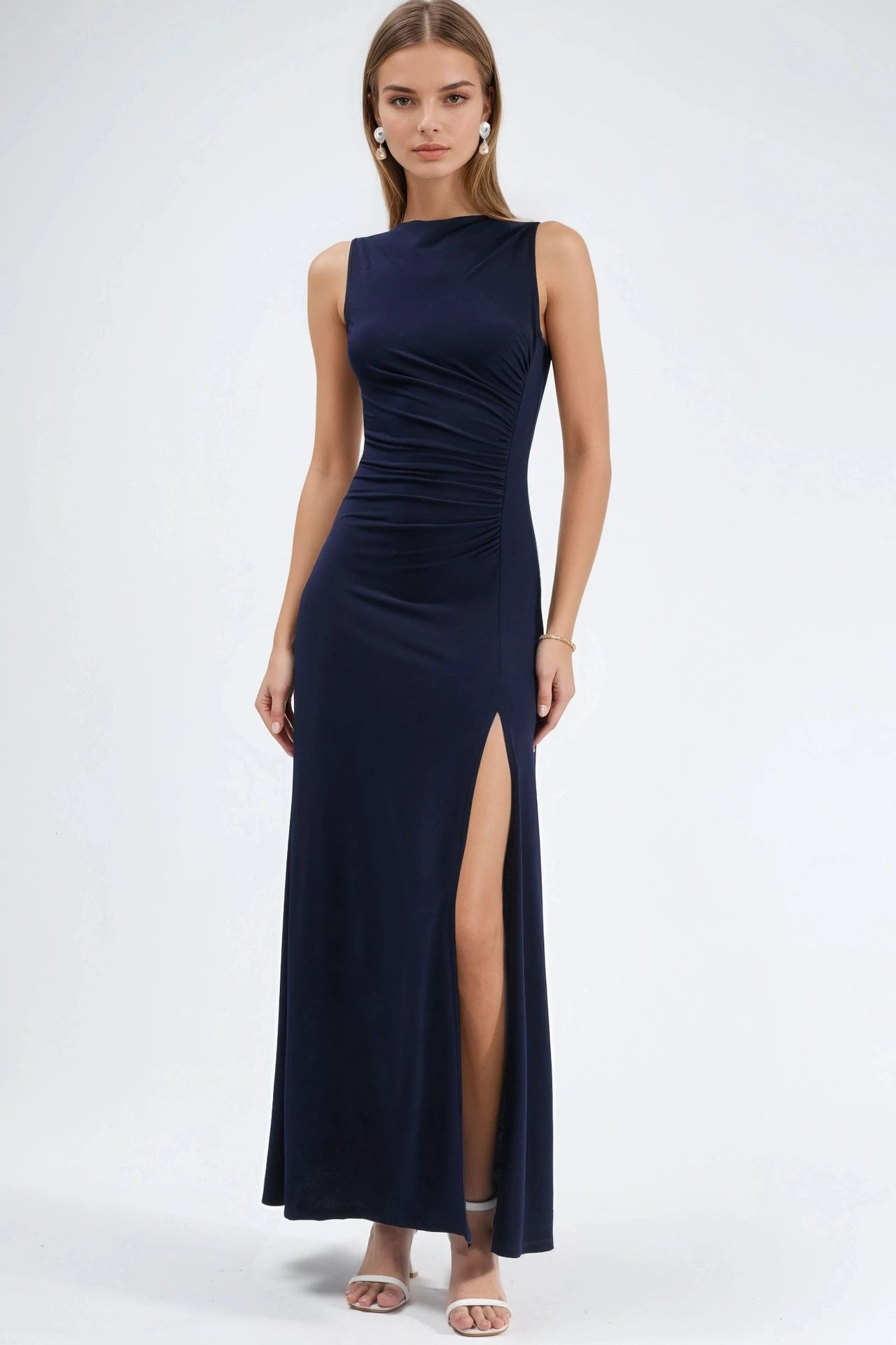 Slit Detailed Ruched Sandy Maxi Dress 8