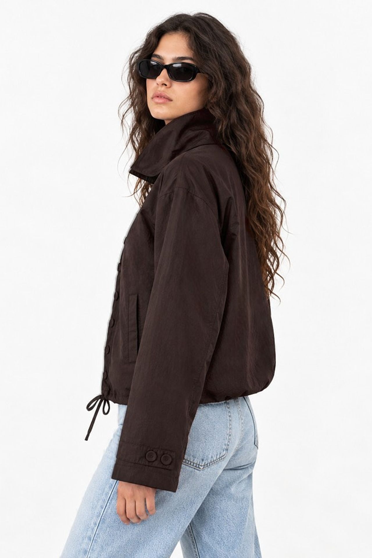 Dik Yaka Düğmeli Oversize Trençkot 3