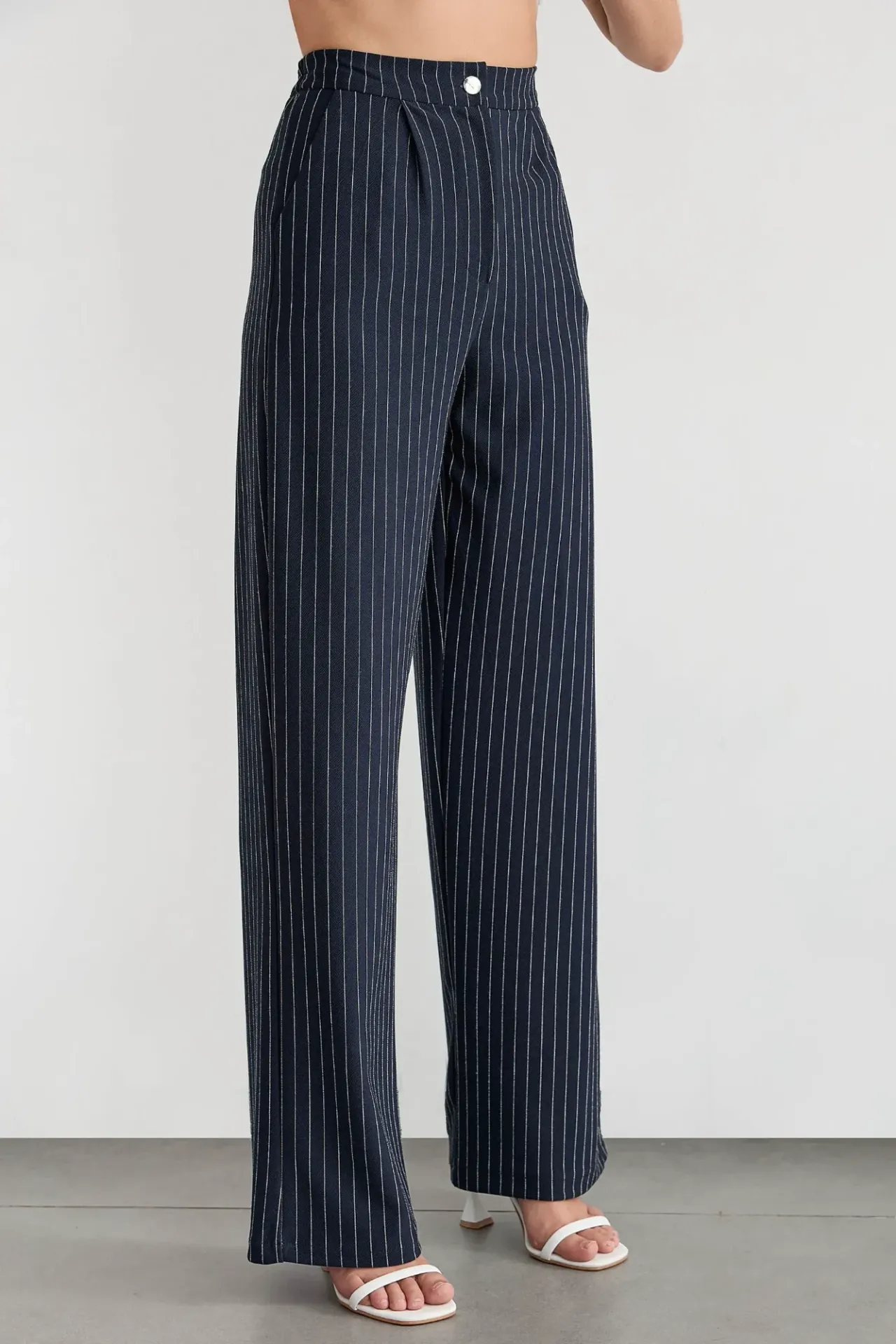 Striped V-Neck Vest and Wide Leg Pants Set