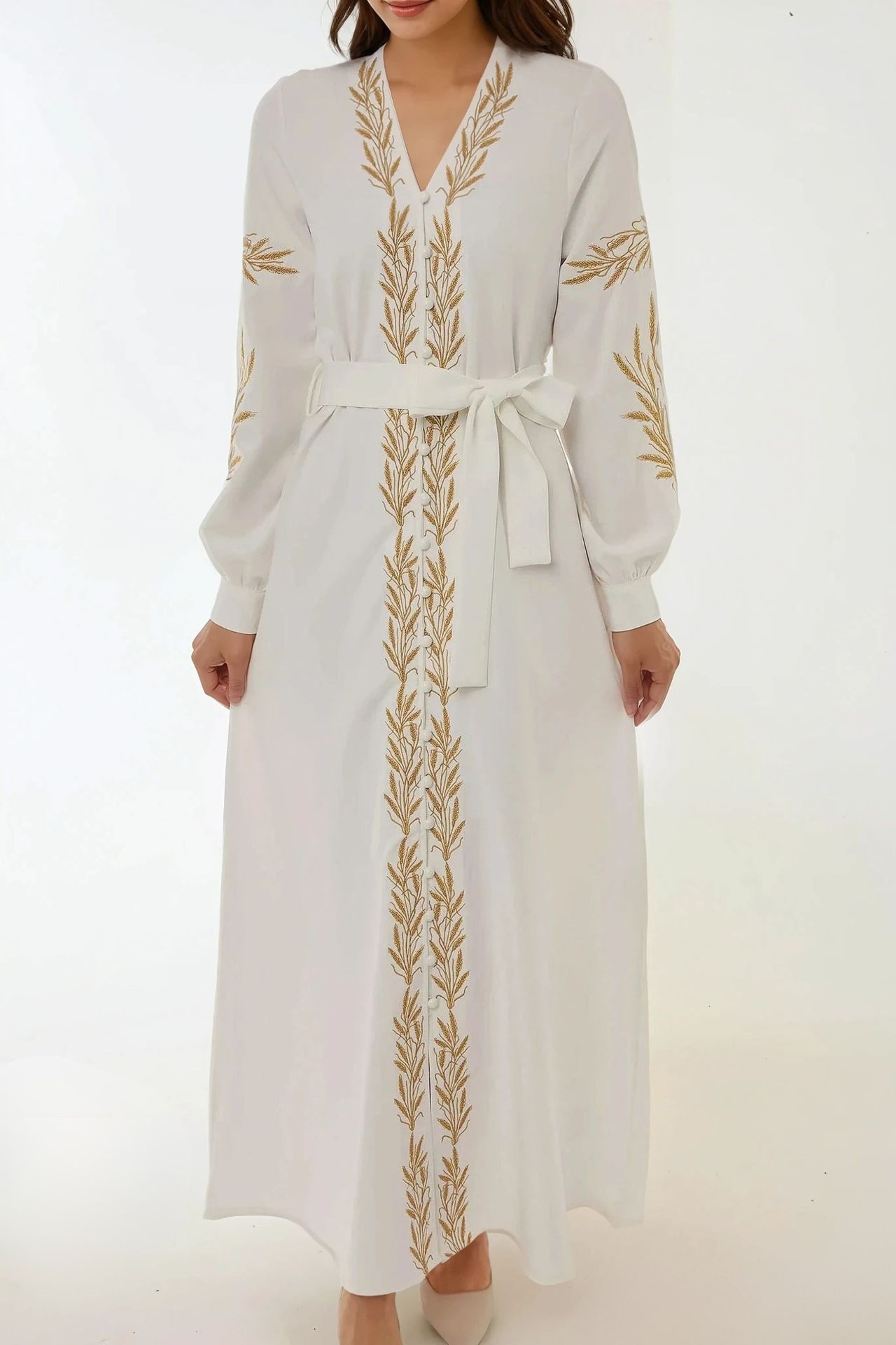 Embroidered V-Neck Maxi Dress