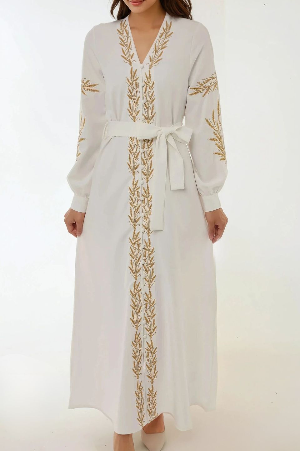 Embroidered V-Neck Maxi Dress