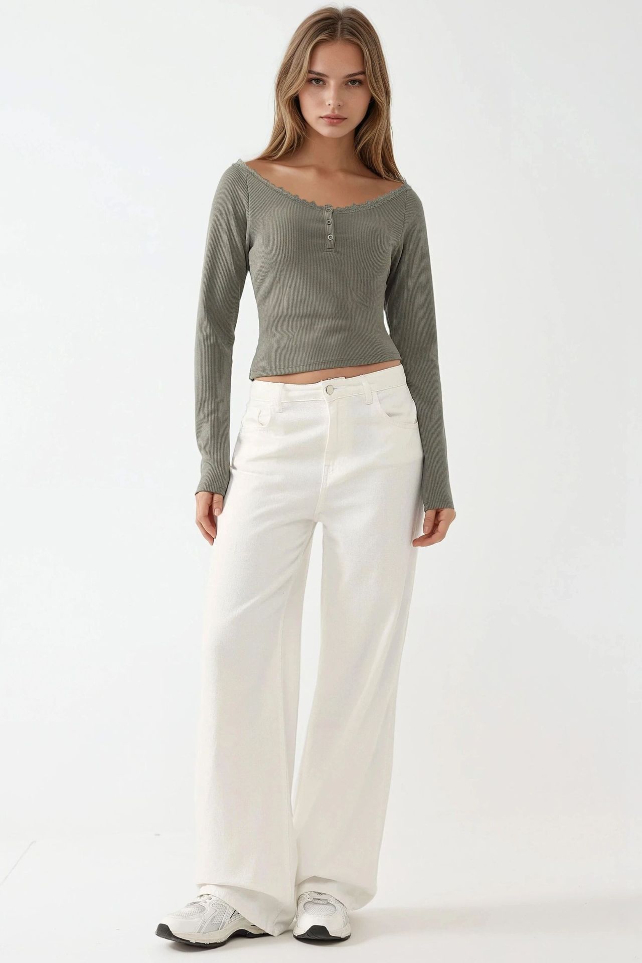 Slim Fit Lace Detail Long Sleeve Top