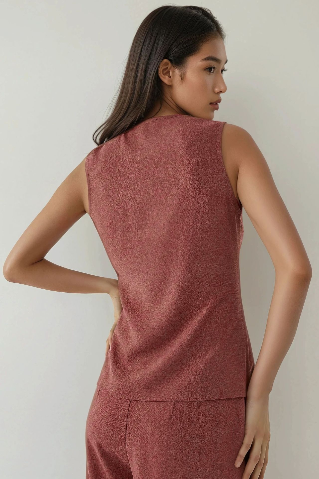 Fitted Textured Crew Neck Waistcoat with Buttons