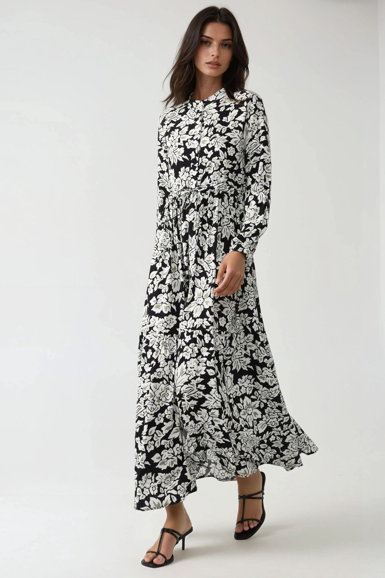 Printed Maxi Dress with Shirt Collar