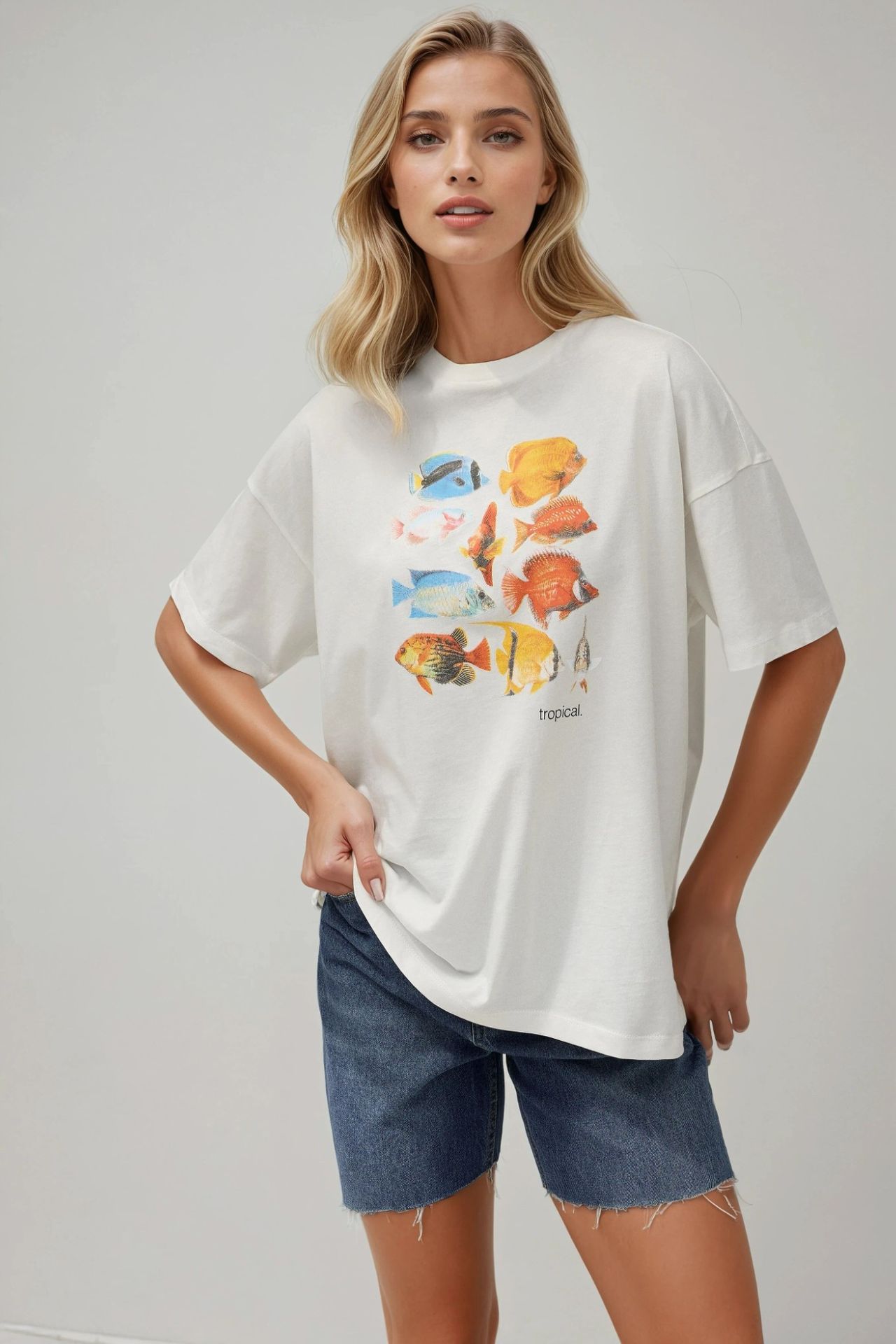 %100 Cotton Oversized Printed Crew Neck Cotton T-Shirt 1