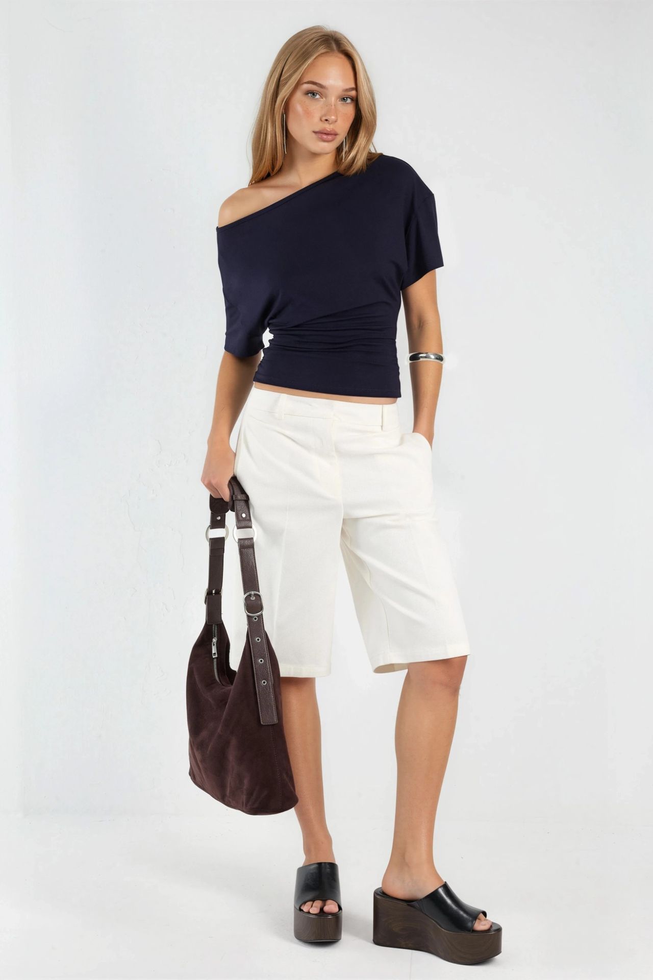 Asymmetrical Neck Soft Viscose Knit Top