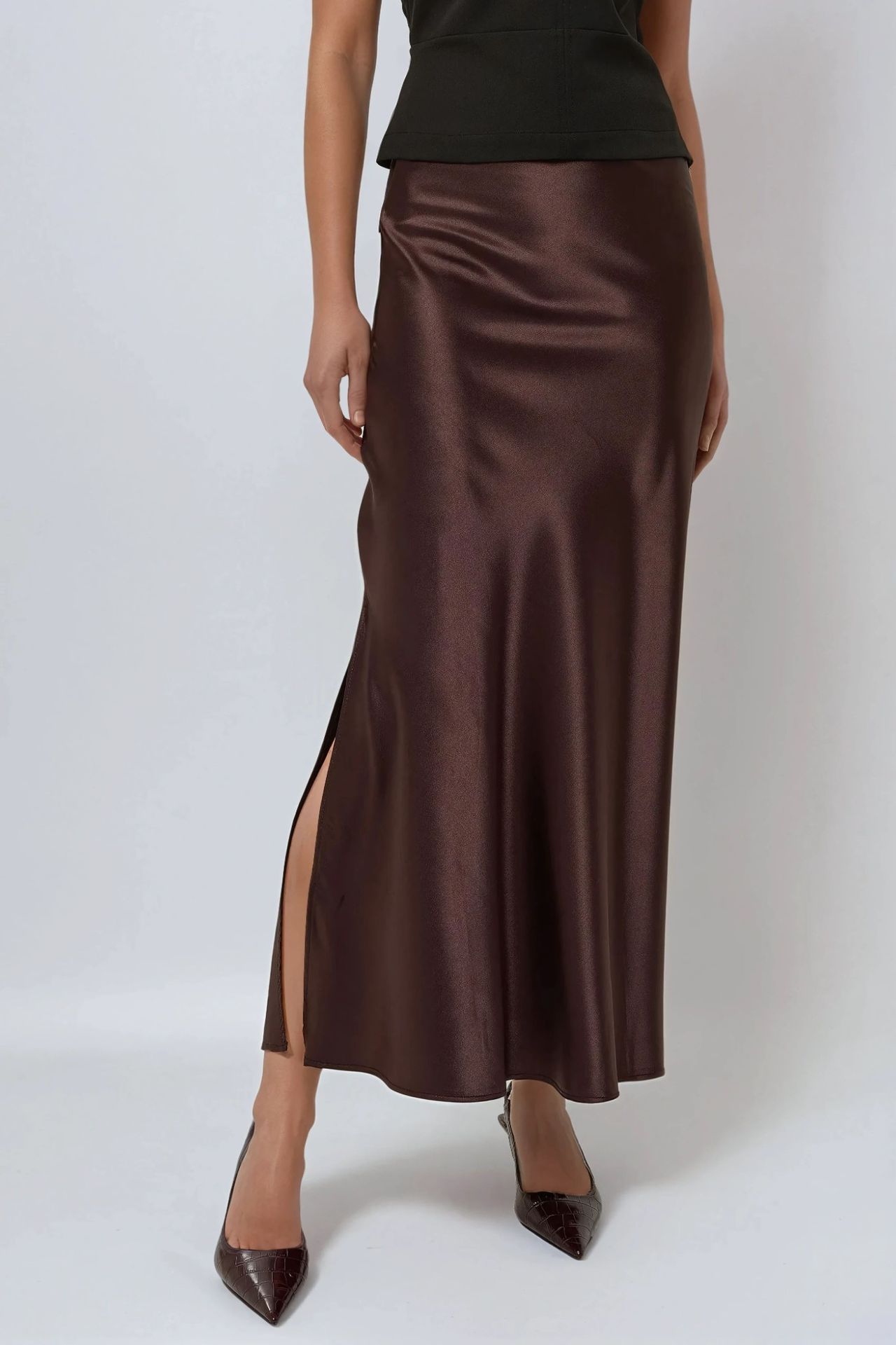 Maxi Satin Skirt with Side Slit