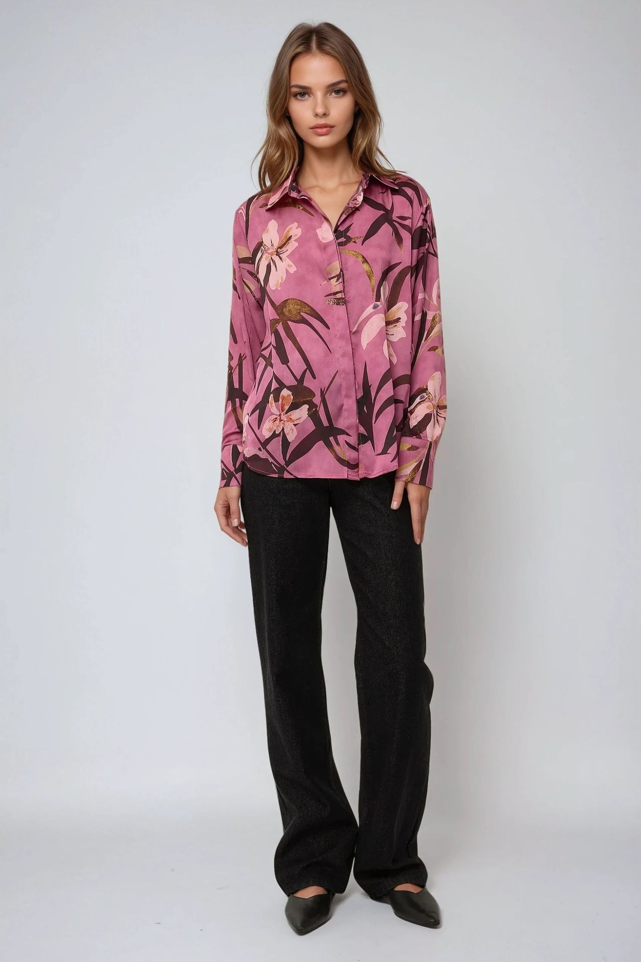 Satin Printed Long Sleeve Shirt