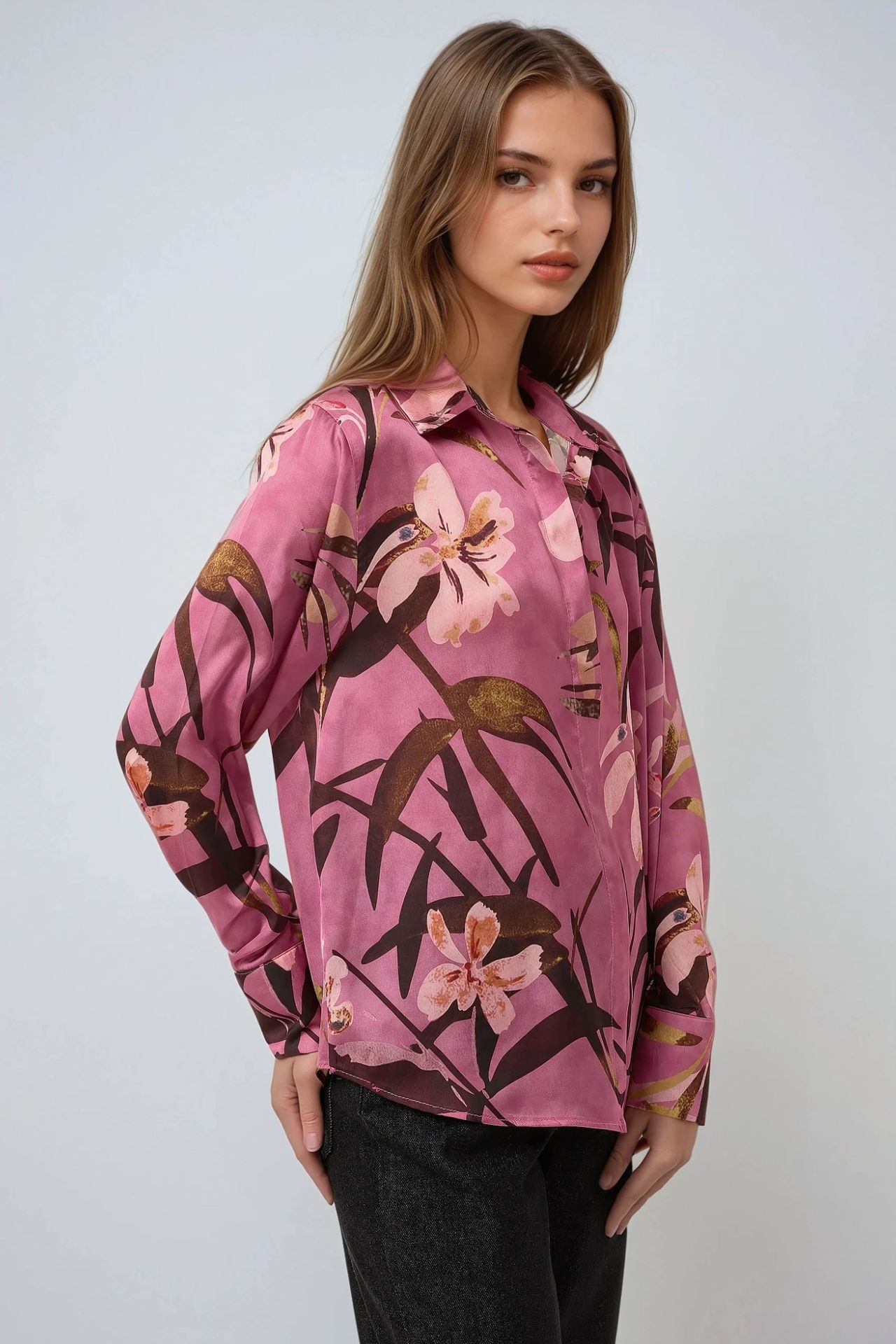 Satin Printed Long Sleeve Shirt