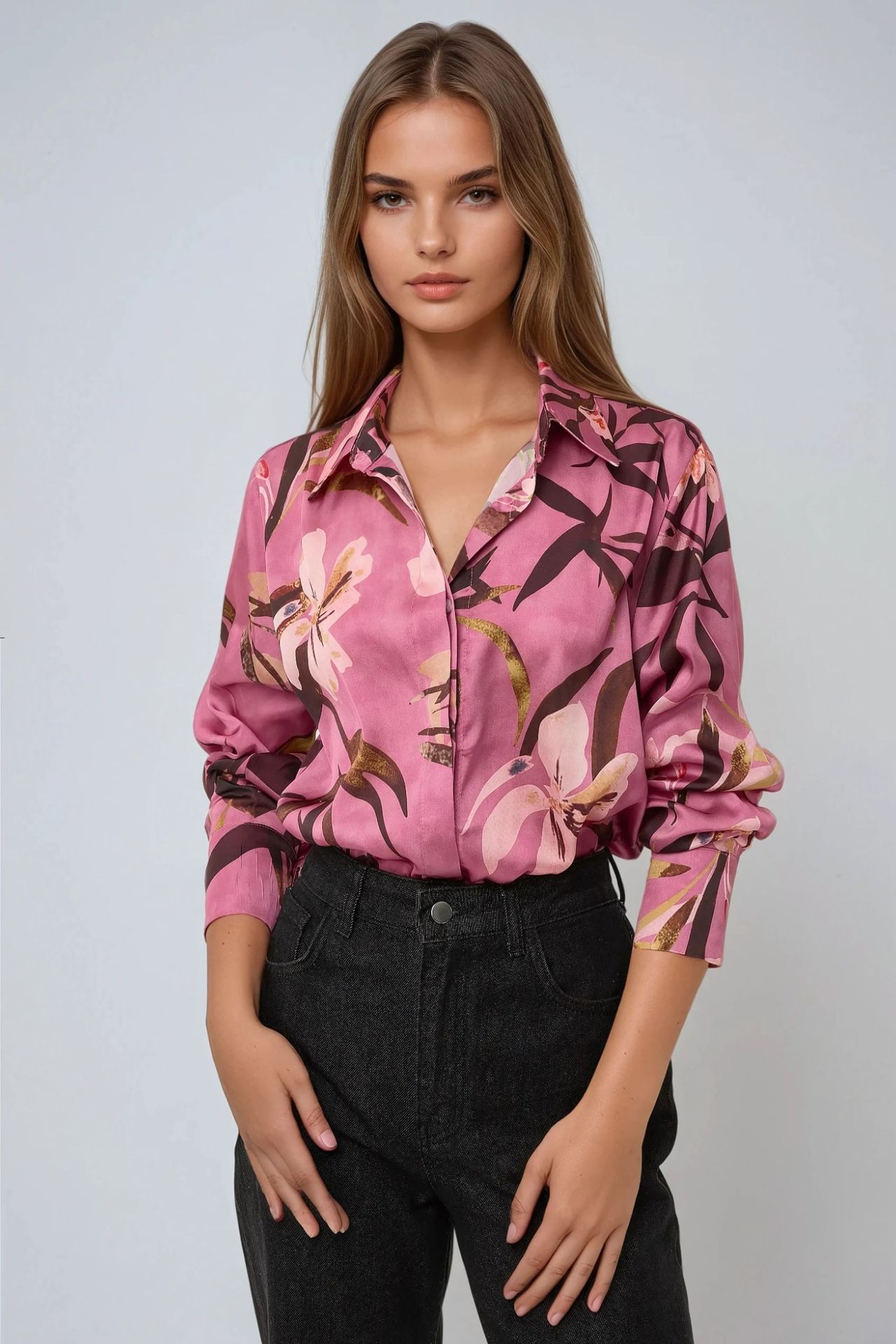 Satin Printed Long Sleeve Shirt