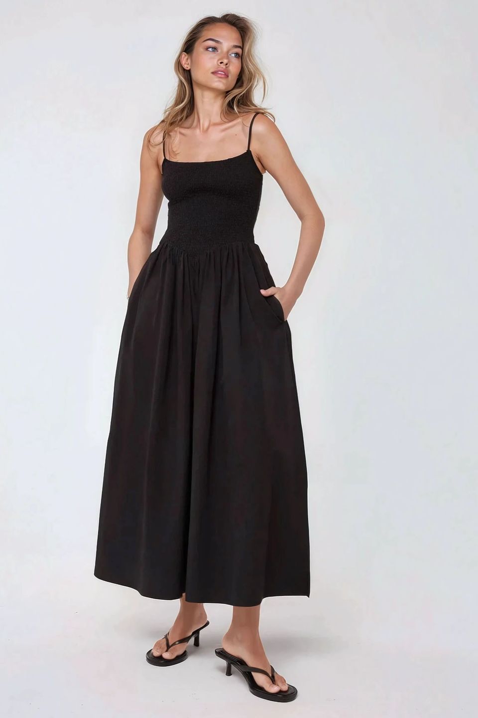 Square Collar A-Form Maxi Dress