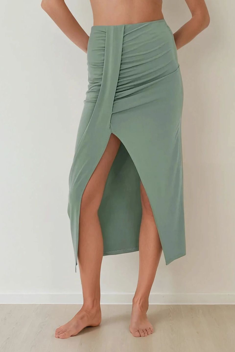 High Waist Bodycon Drapped Maxi Skirt 