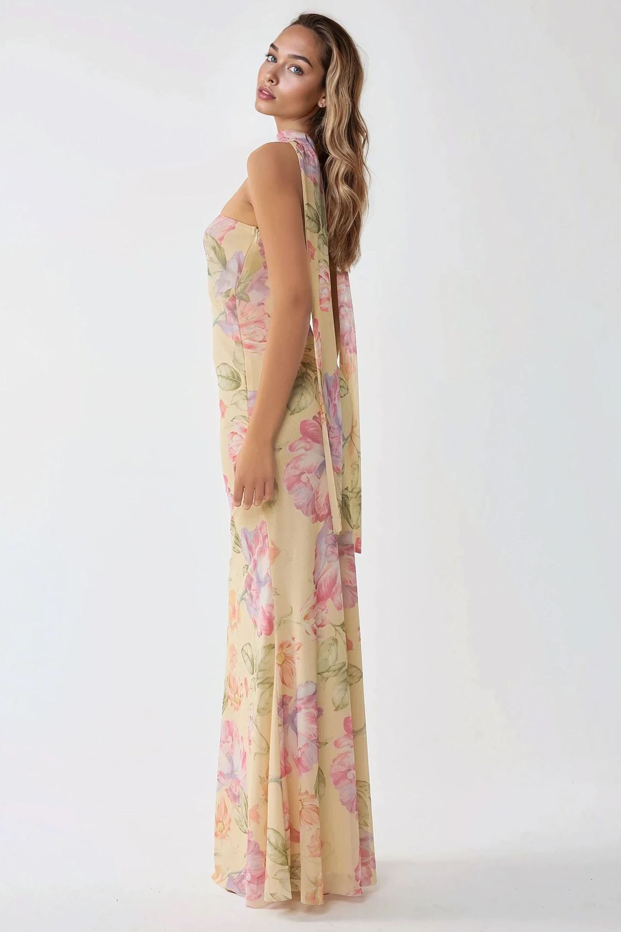 Strapless Flowering Bodycon Maxi Dress