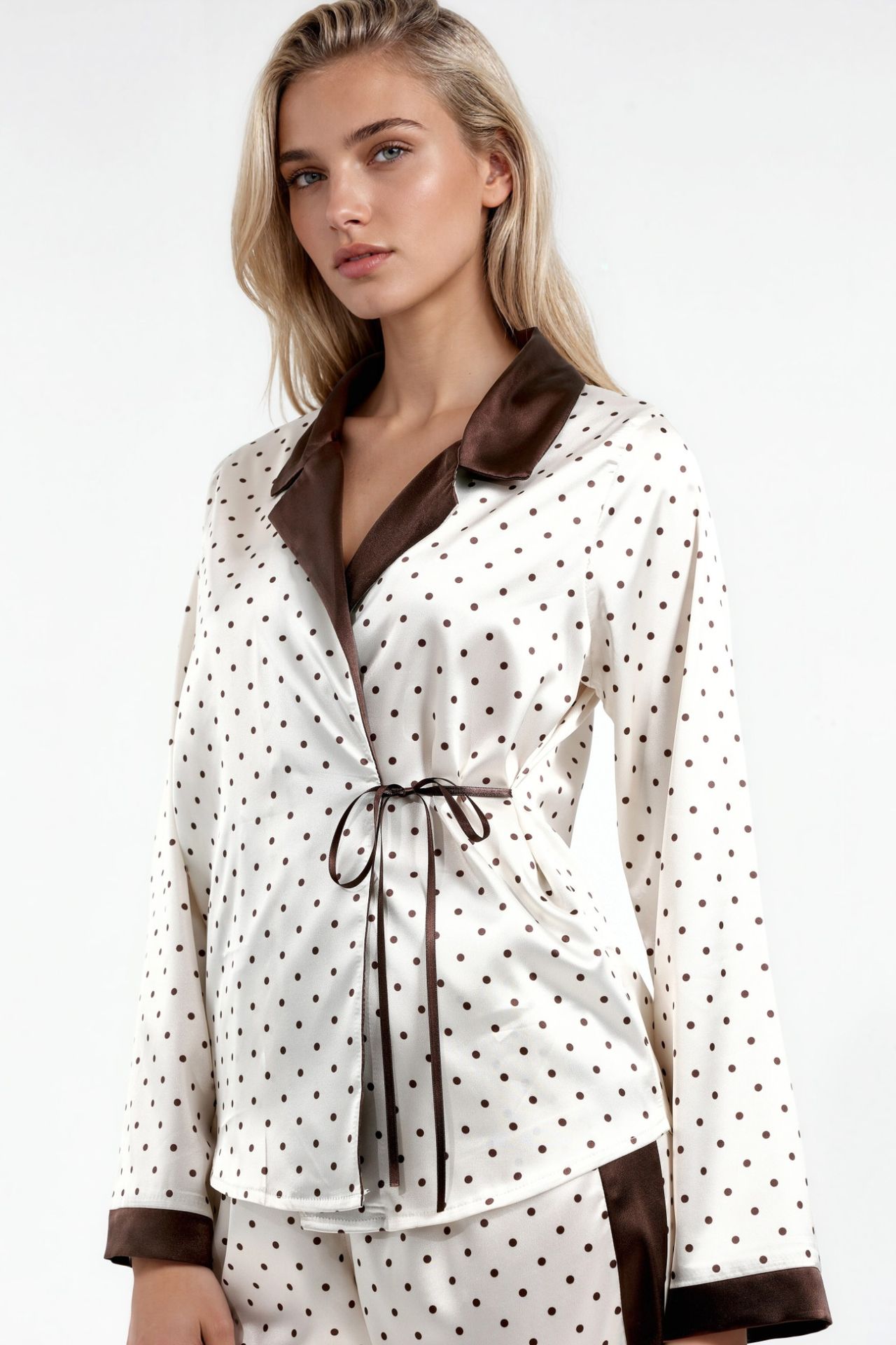 Polka Dot Satin Woven Pajama Set 3