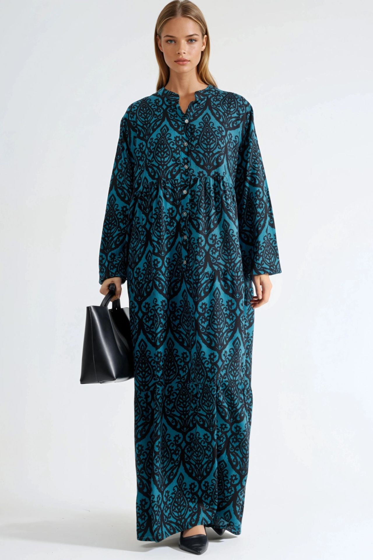 Comfort Fit Patterned Maxi Dress with V-Neck