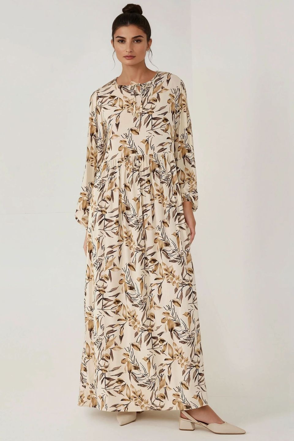 Floral Print Long Sleeve Viscose Maxi Dress