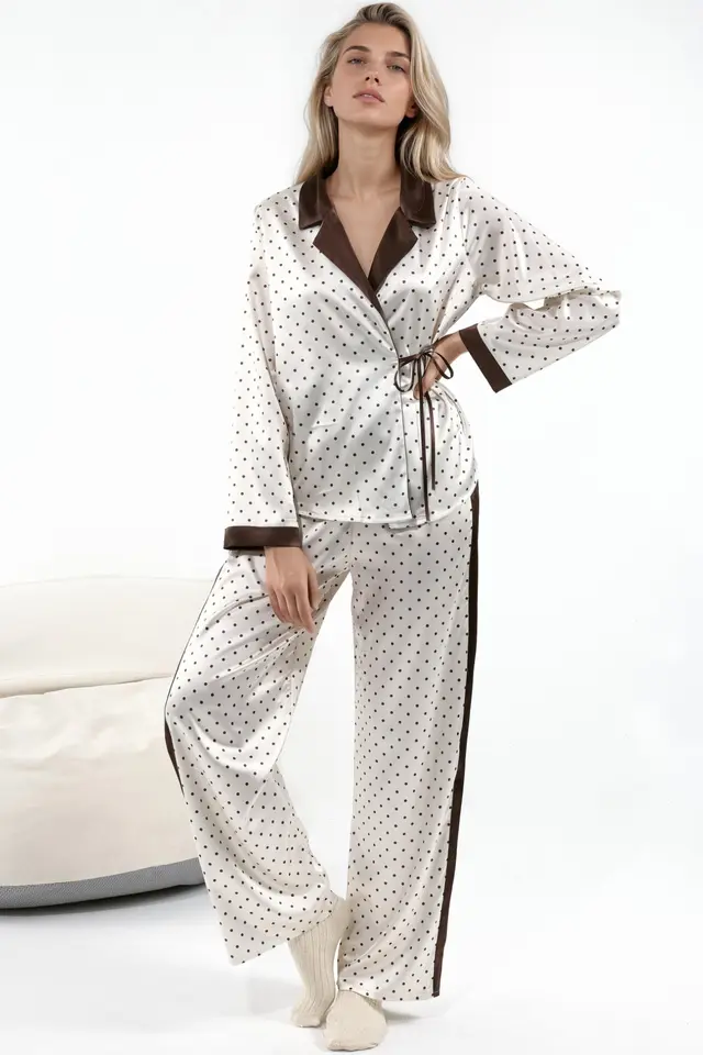 Polka Dot Satin Woven Pajama Set