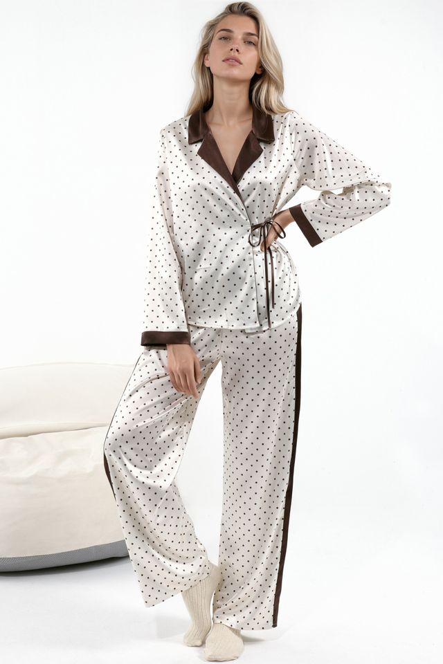Polka Dot Satin Woven Pajama Set