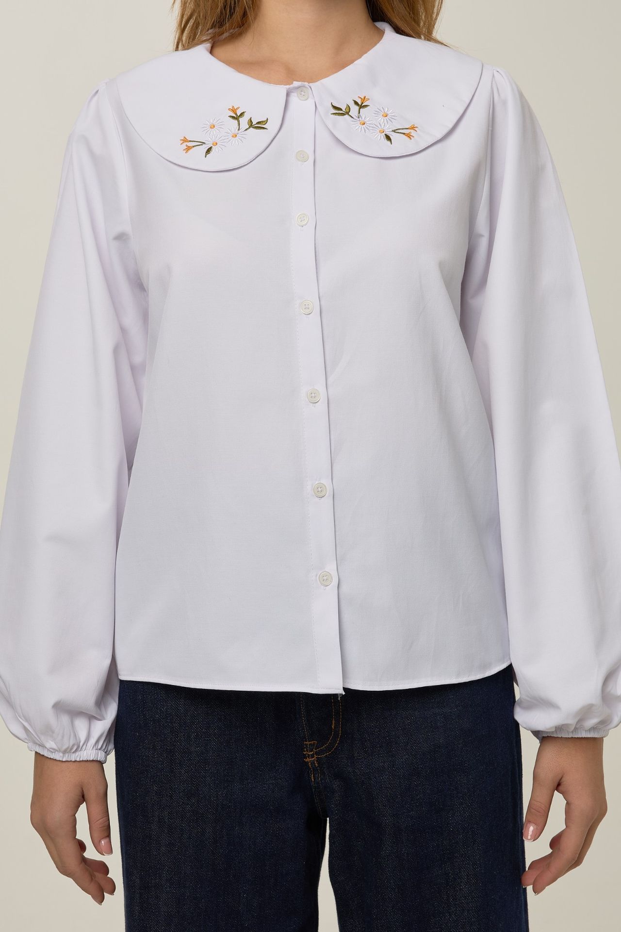 Basic Baby Collar Long Sleeve Shirt