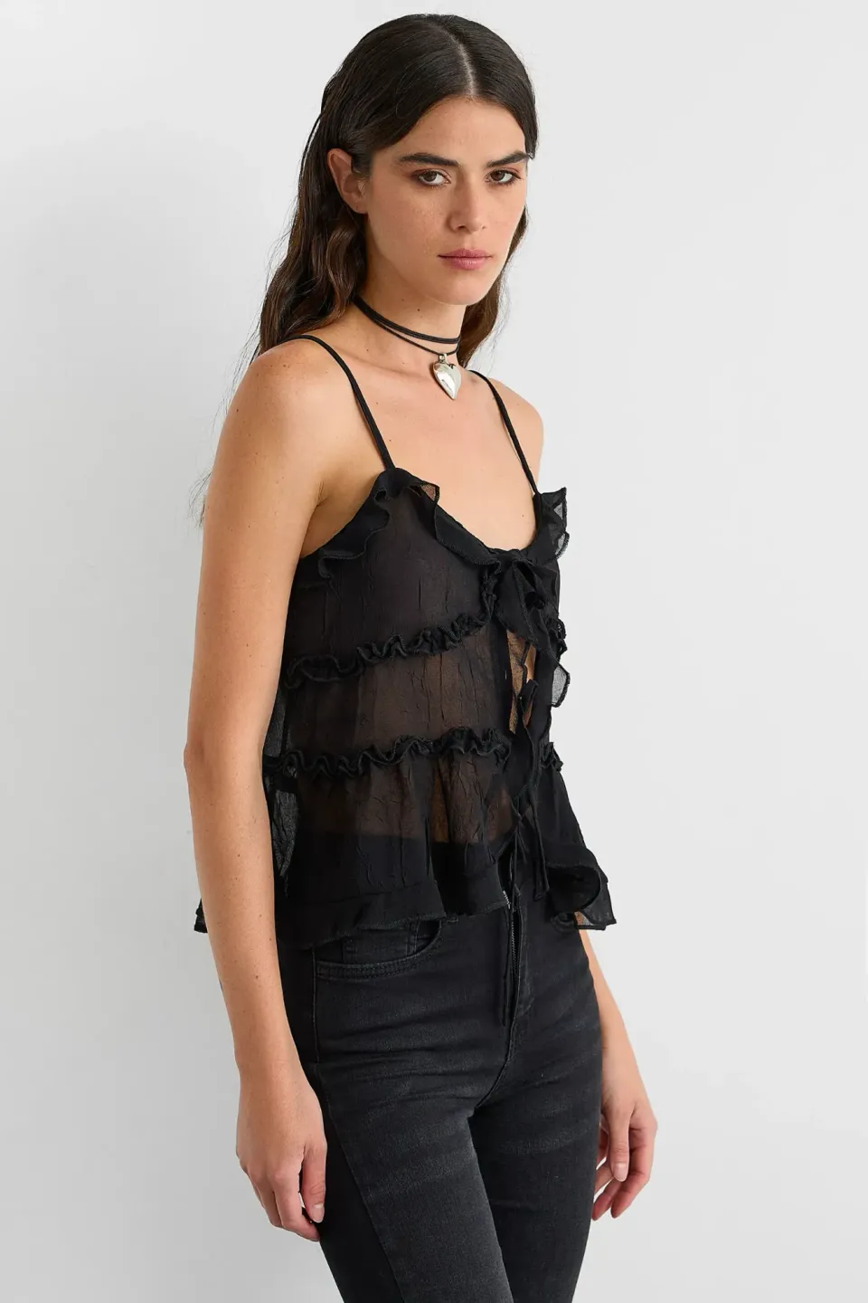 Ruffle Detail Tulle Blouse