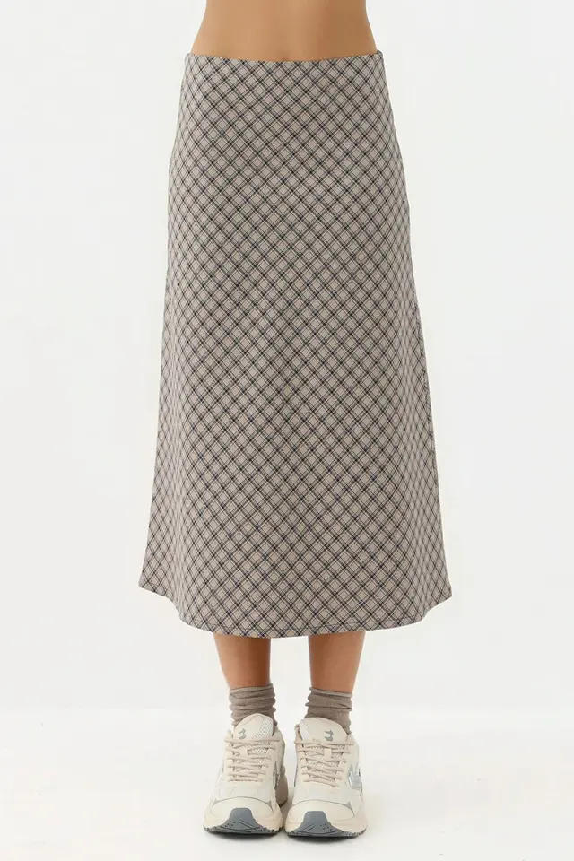 Midi A-Form Fit Plaid Skirt with Zipper